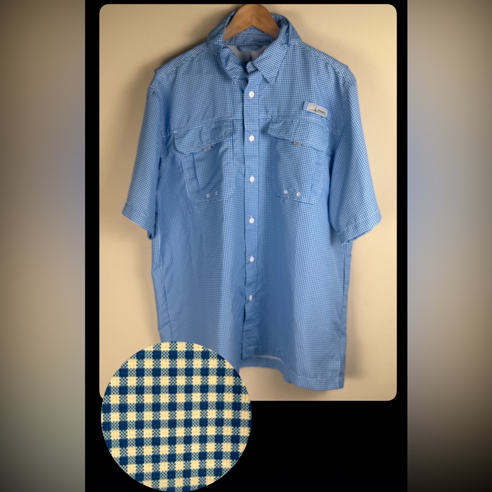 HABIT Men's Sz. L Blue Check 2-Pocket River Guide Fishing Shirt Side-Vented Back